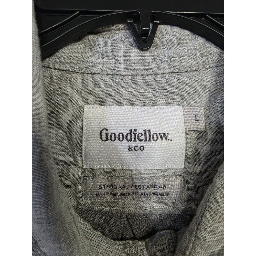 Goodfellow & Co Standard Men's L Gray Herringbone 100% Cotton Button-Up - Picture 3 of 4
